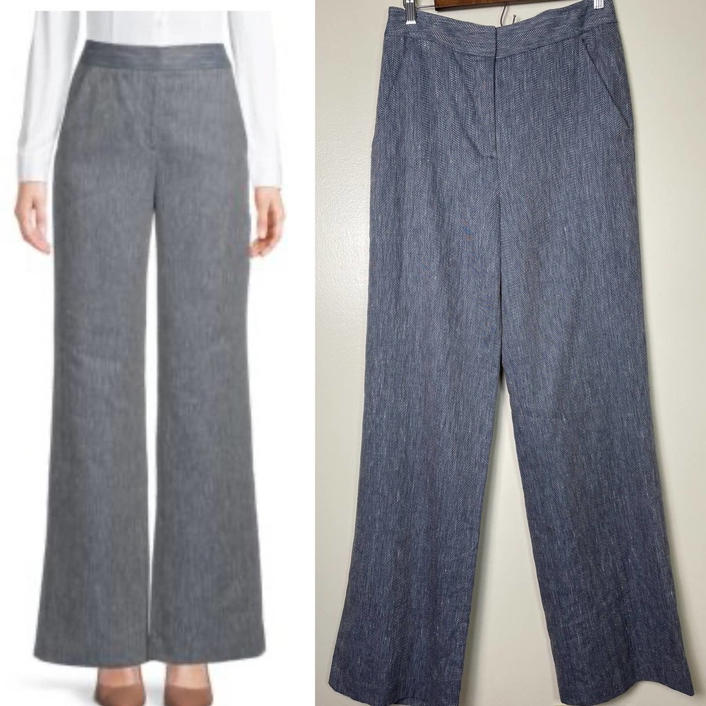 Veronica Beard Wide Leg Pants Blue and White Tuli Herringbone Size 6
